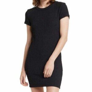 Nordstrom Elodie Black Textured Stretch Short Sleeve Dress, M